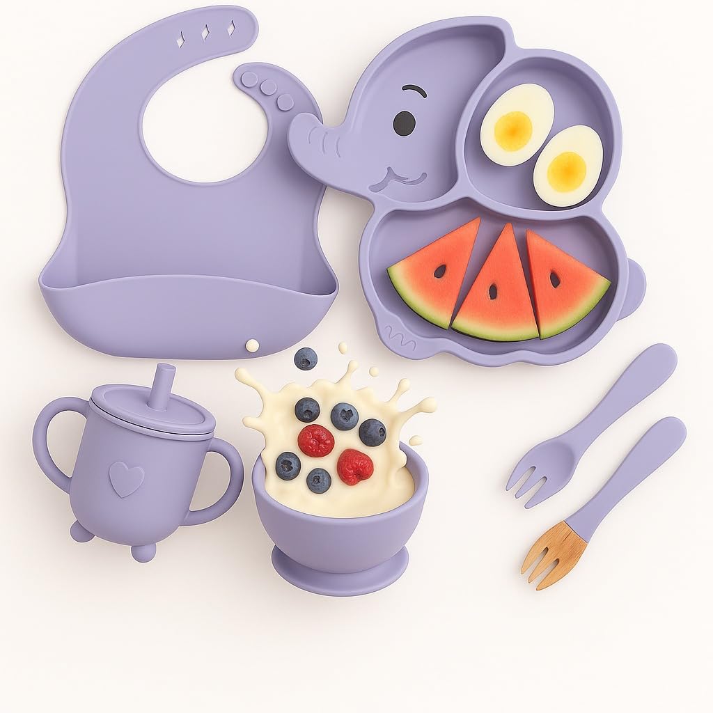 6 pcs Silicone Feeding Sets - Purple Elephant