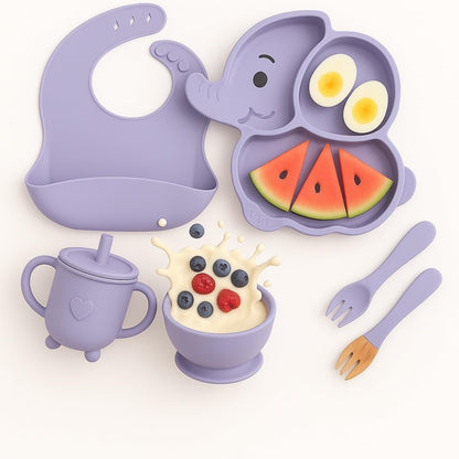 6 pcs Silicone Feeding Sets - Purple Elephant