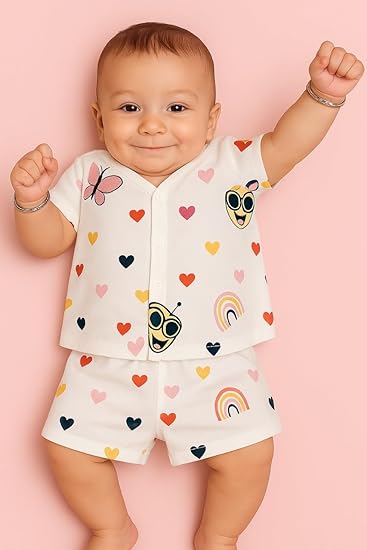 Half Sleeves Jhabla Set - Organic Cotton Muslin - Mickey Love