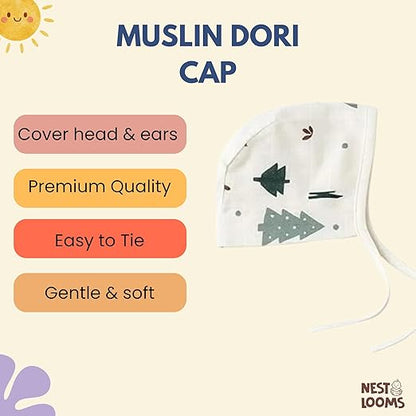 Muslin Dori Cap - Combo of 5 (Christmas, Sailor Star, Rainbow, Tropical Treats, Giraffe Safari)