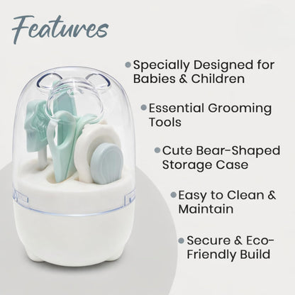 4-in-1 Bear Baby Grooming Kit with Scissors, Nail Filer, Tweezer & Clipper - White
