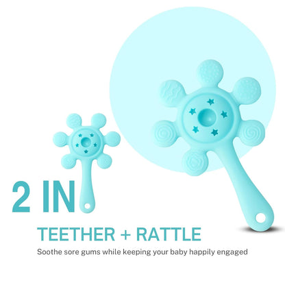 Silicone Flower Rattle Teether - Minty Aqua