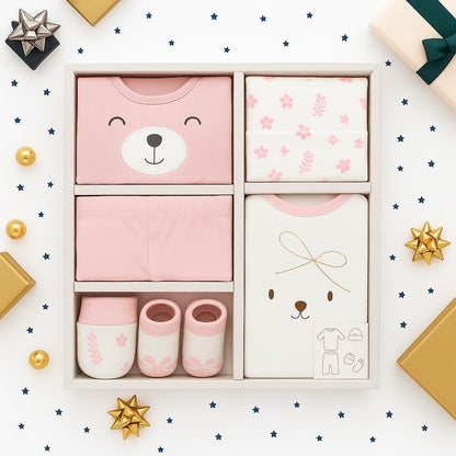 6 pcs Baby Clothing Gift Set - Pink Tiny Bear