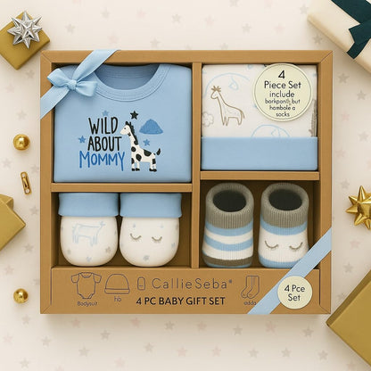 4 pcs Baby Clothing Gift Set - Blue Giraffe Love