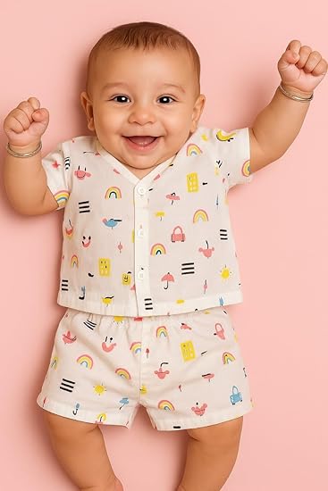Half Sleeves Jhabla Set - Organic Cotton Muslin -  Little Roadtrip