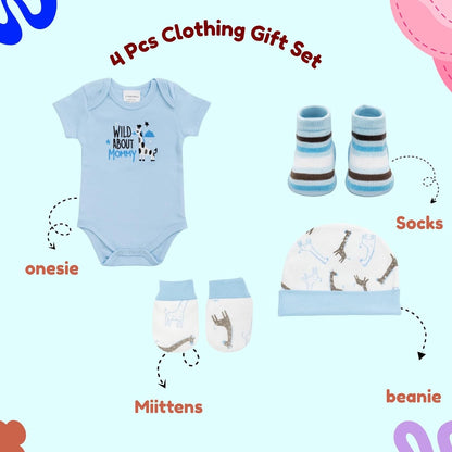 4 pcs Baby Clothing Gift Set - Blue Giraffe Love