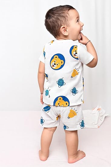Half Sleeves Jhabla Set - Organic Cotton Muslin- Space bear