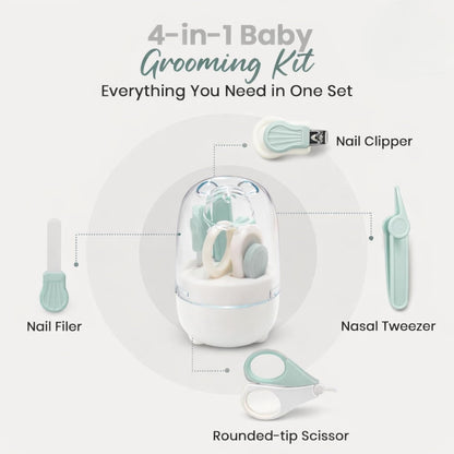 4-in-1 Bear Baby Grooming Kit with Scissors, Nail Filer, Tweezer & Clipper - White