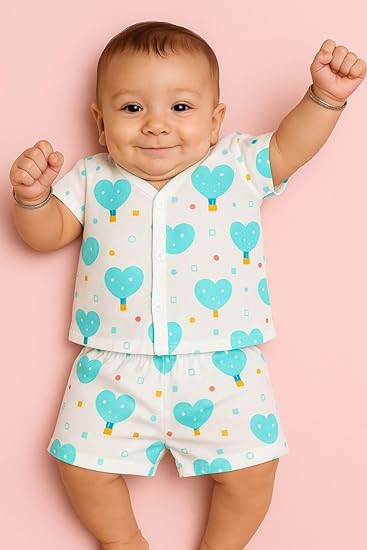 Half Sleeves Jhabla Set - Organic Cotton Muslin -  Cloud Ride