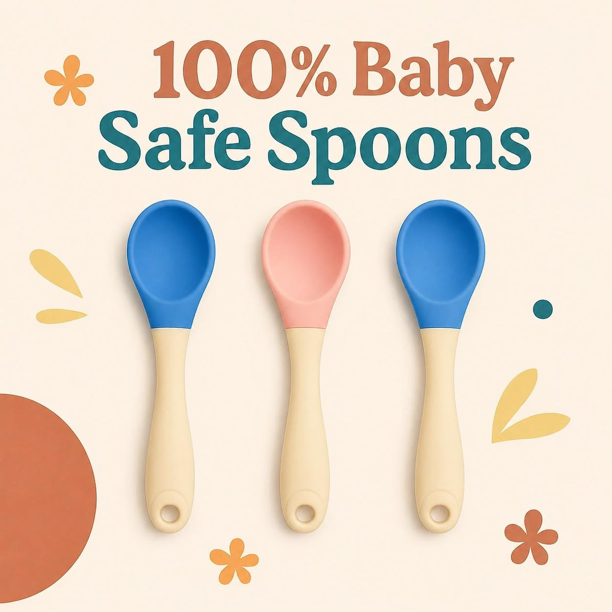Baby Silicone Feeding Spoon With Silicone Handle - Set of 3 Mix Colour