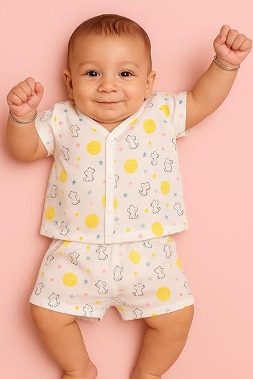 Half Sleeves Jhabla Set - Organic Cotton Muslin - Sunny Bunny