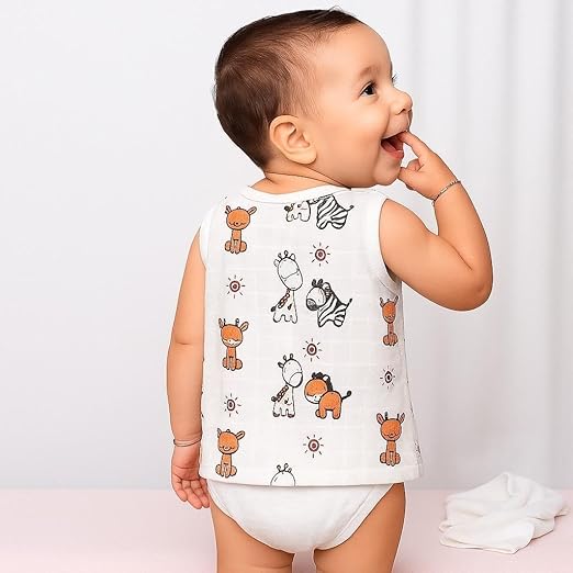 Sleeveless Jhabla With Button- Muslin - Jungle Buddies