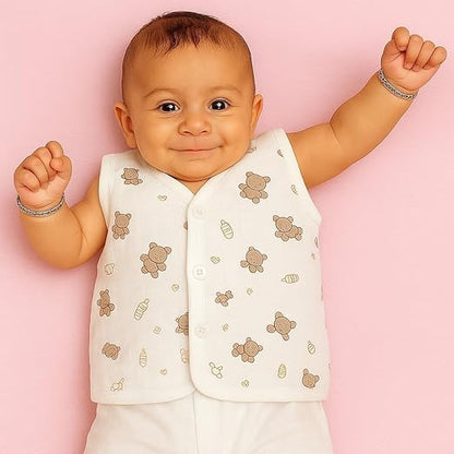Sleeveless Jhabla With Button- Muslin - Bear Snuggle