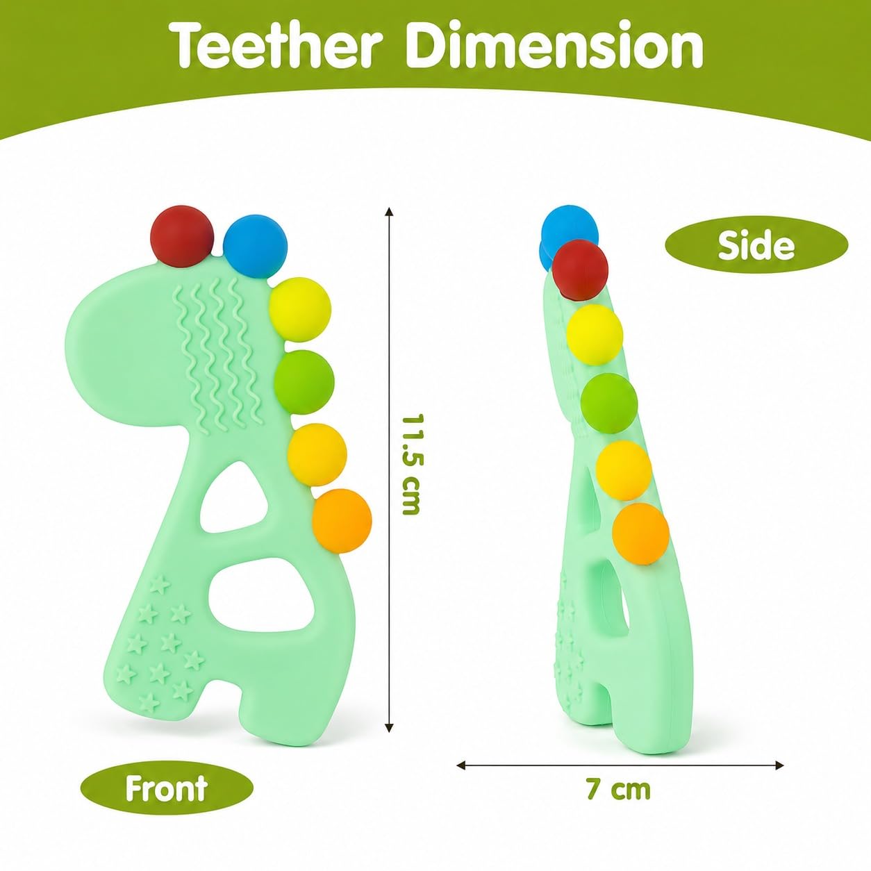 Silicone Rainbow Dino Teether - (Green)