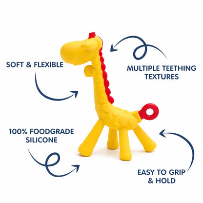Silicone Giraffe Teether - (Yellow) with red handle