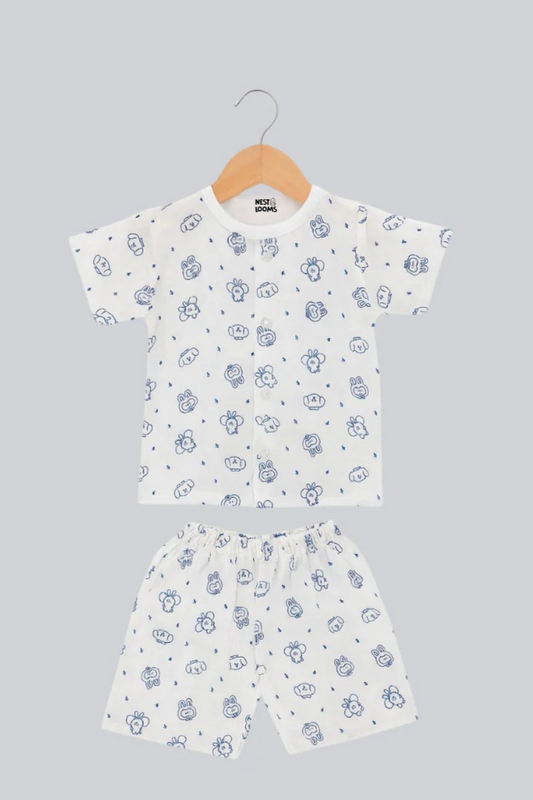Half Sleeves Jhabla Set - Organic Cotton Muslin - Bunny & Bear