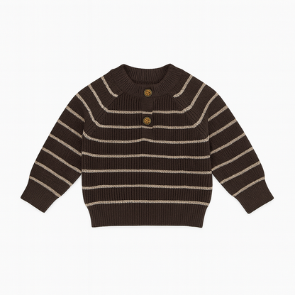 Knitted Dungaree Set With Suspenders - Espresso Stripes