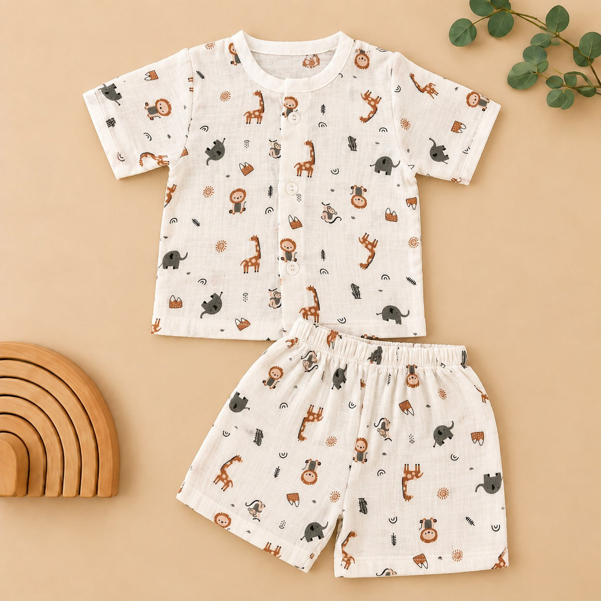 Half Sleeves Jhabla Set - Organic Cotton Muslin -  Jolly Animals