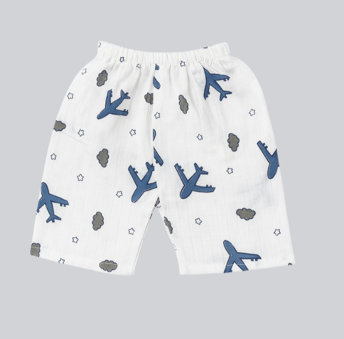 Half Sleeves Jhabla Set - Organic Cotton Muslin -  Aeroplane rides