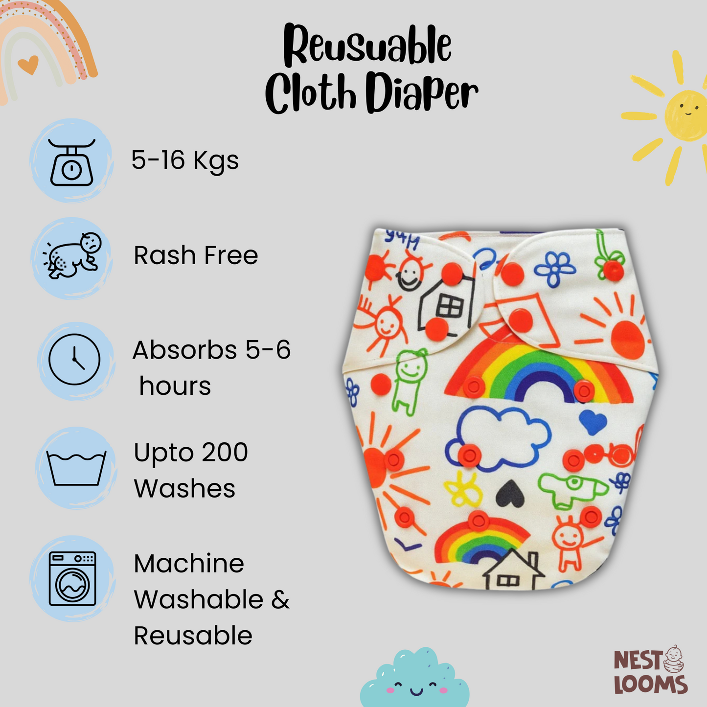 Reusable Cloth Diaper - Doodle Dreams