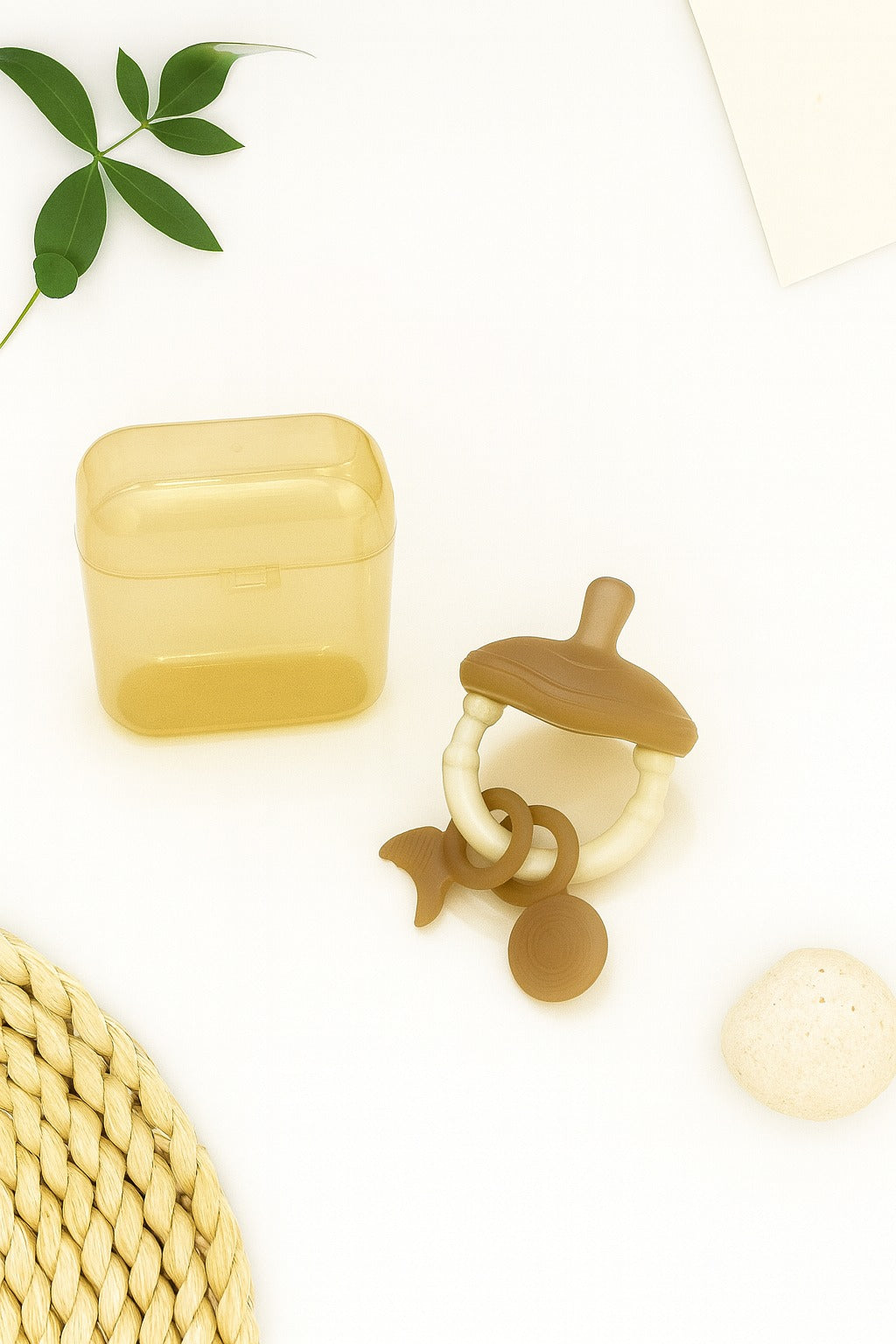 Premium Pacifier Silicone Teether with toy rings (Beige-white)