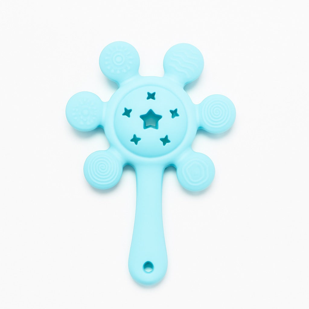 Silicone Flower Rattle Teether - Minty Aqua