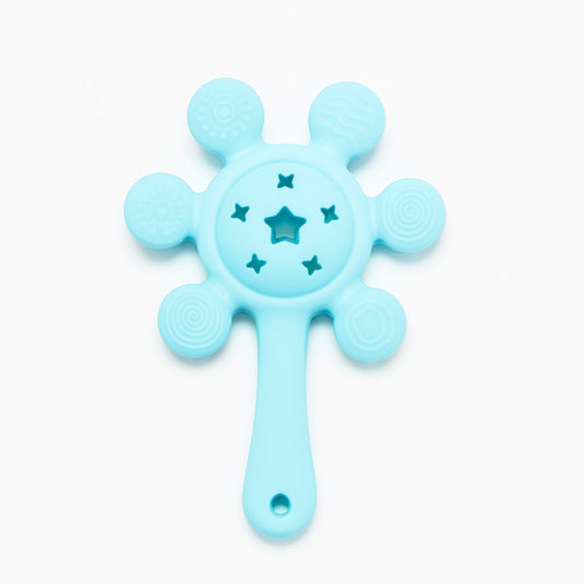 Silicone Flower Rattle Teether - Minty Aqua