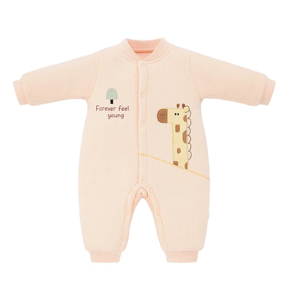 Woolen Romper With Snap Buttons - Pink Giraffe