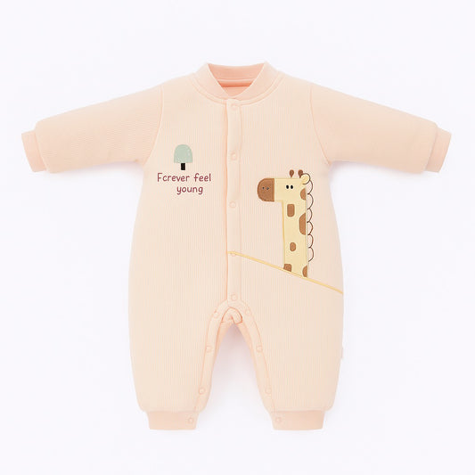 Woollen Romper With Snap Buttons - Orange Giraffe