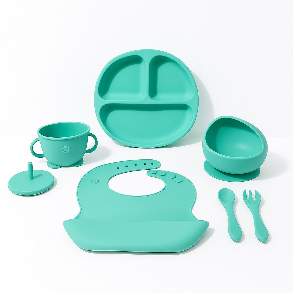 8 pcs Silicone Feeding Sets- Aqua Mist Round