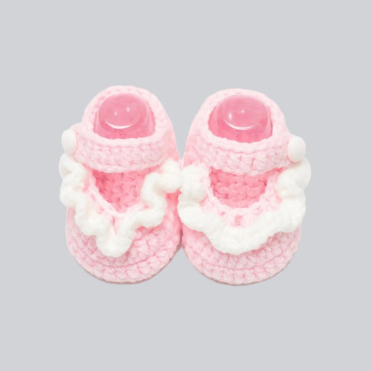 Baby Crochet Frill Booties - Cotton Candy