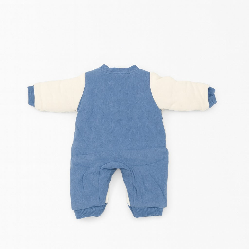 Baby Winter Romper With Snap Buttons - Blue Furry Puppy