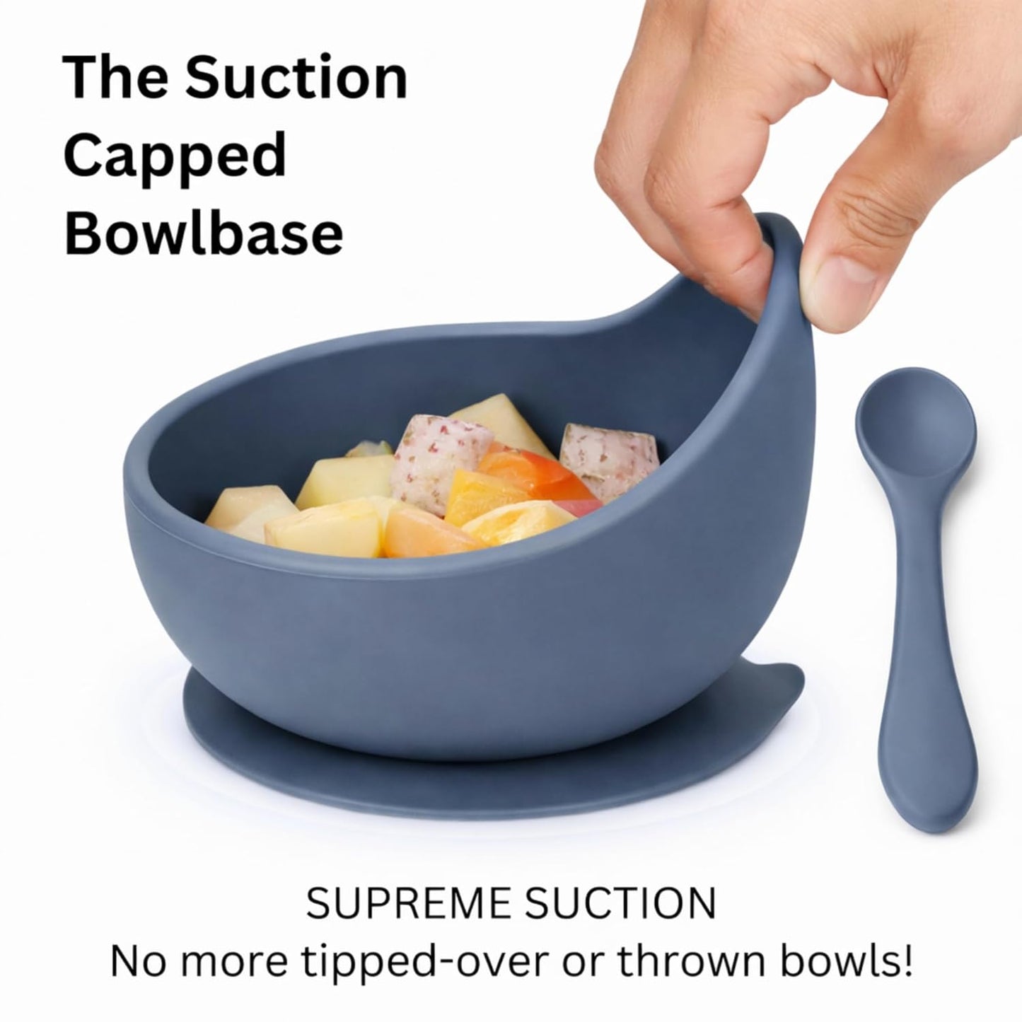 Silicone Suction Bowl & Spoon Set - Blueberry Blue