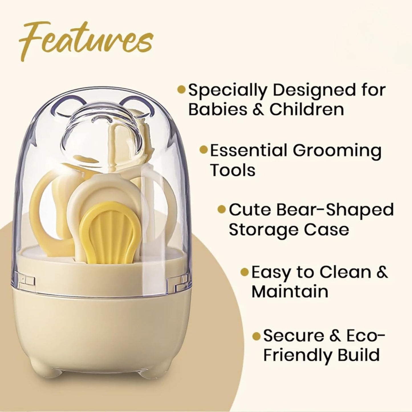 4-in-1 Bear Baby Grooming Kit with Scissors, Nail Filer, Tweezer & Clipper - Yellow