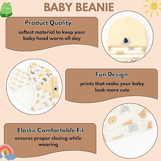 Unisex Baby Beanies Set of 5 - Tiny Elephant