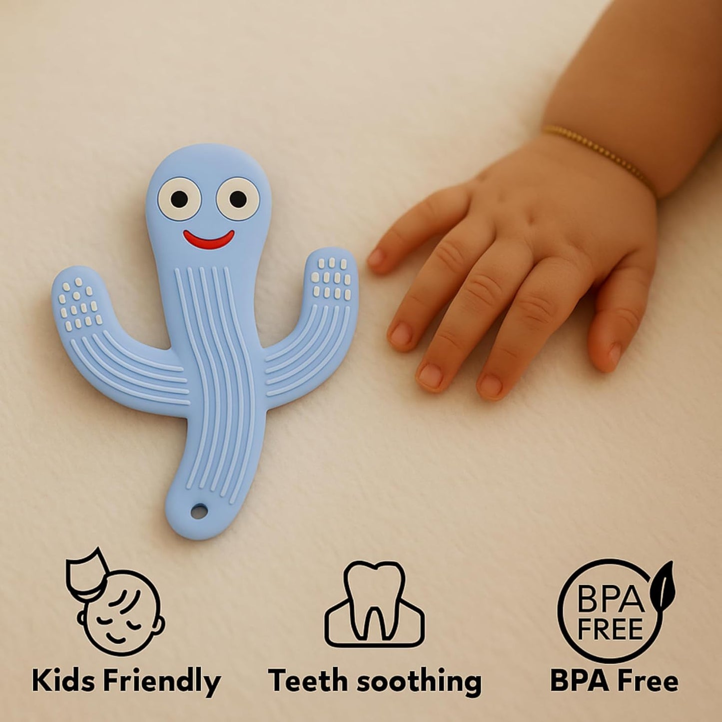 Silicone Cartoon Teether - Cactus (Blue)
