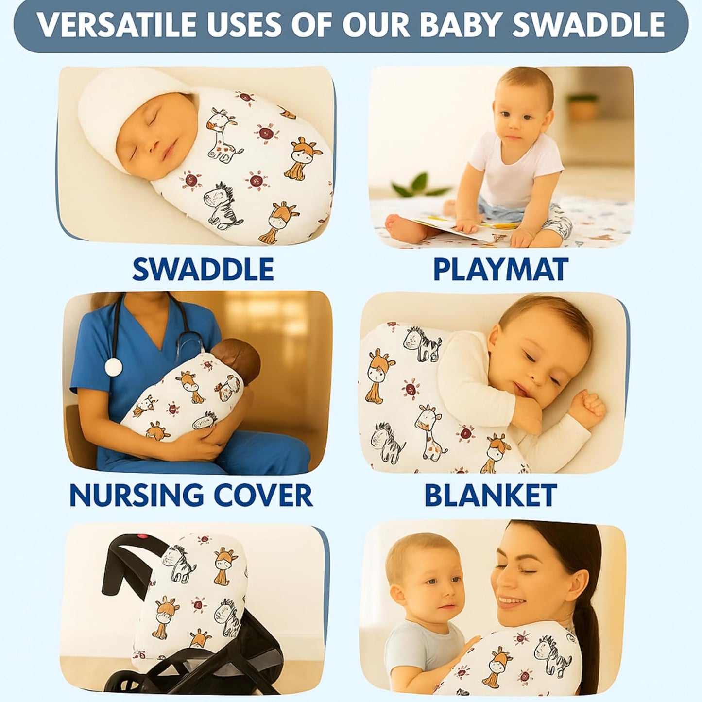 Baby Muslin Swaddle - Jungle Buddies