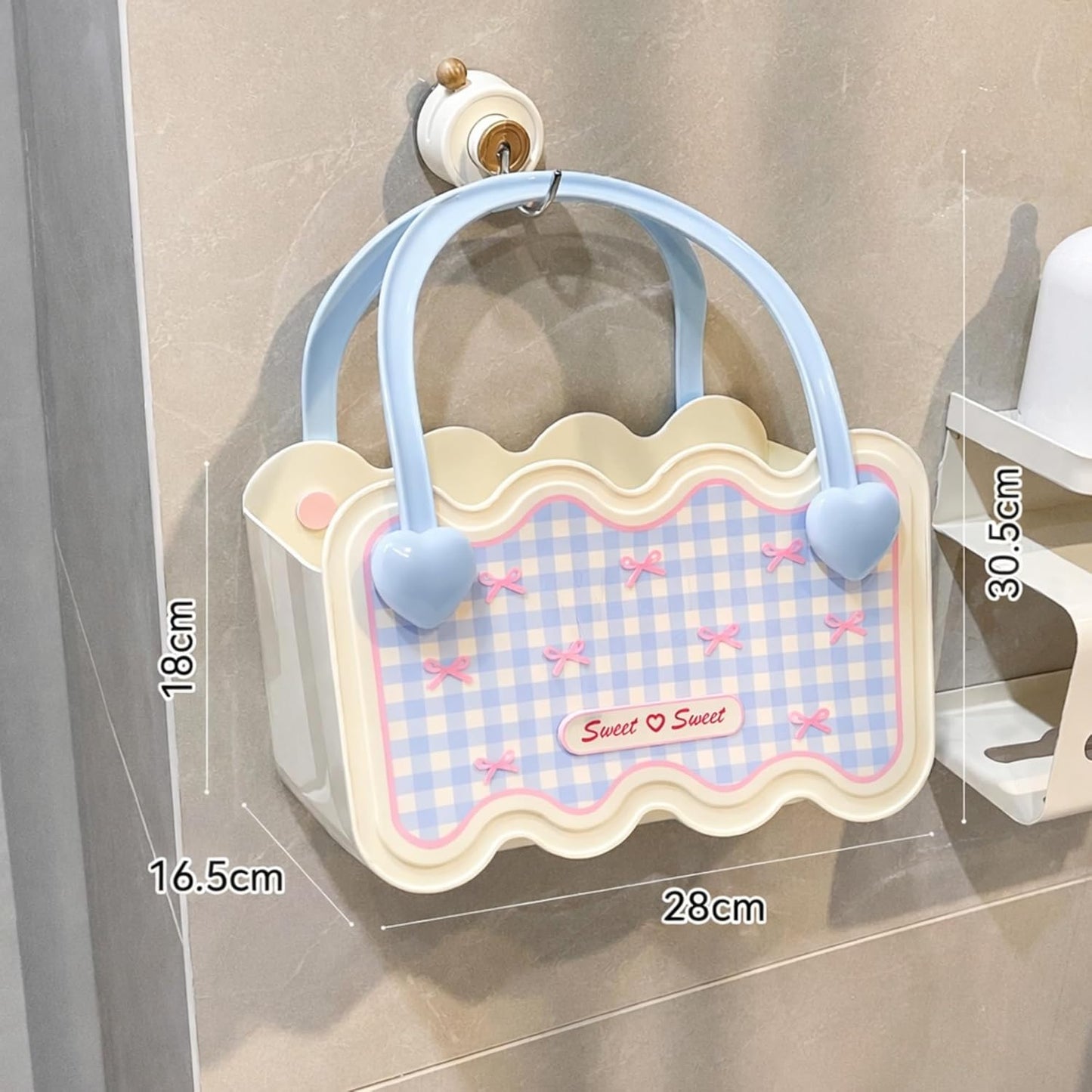 Multi-Purpose Bathroom & Vanity Storage Basket with Portable Handle - Blue Checks