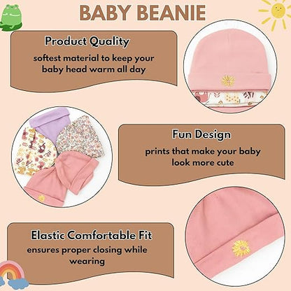 Unisex Baby Beanies Set of 5 - Petal Safari