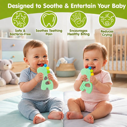Silicone Rainbow Dino Teether - (Green)