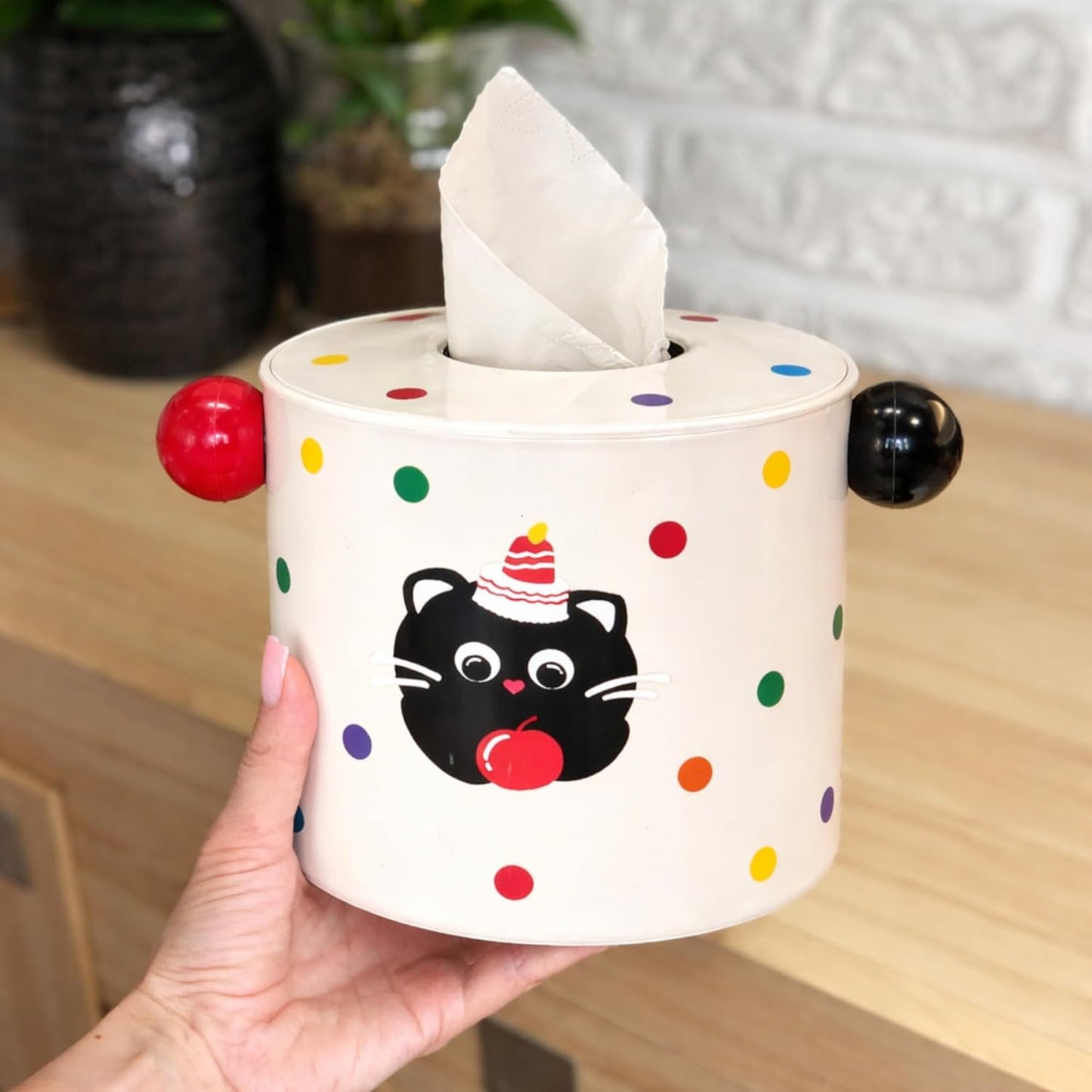 Decorative DIY Baby Wipes & Tissue Storage Box - Polka Kitty White