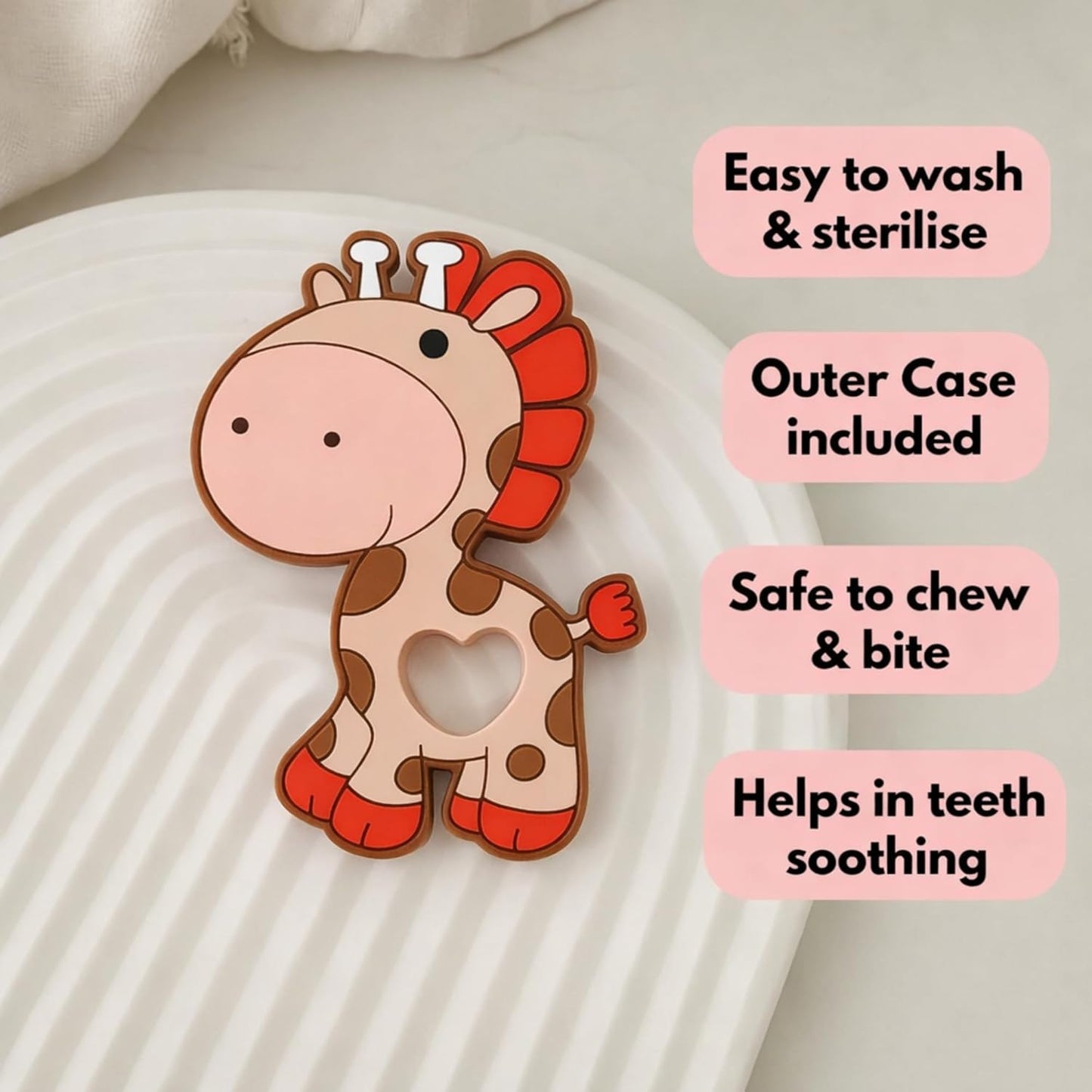 Silicone Cartoon Teether - Giraffe (Brown)