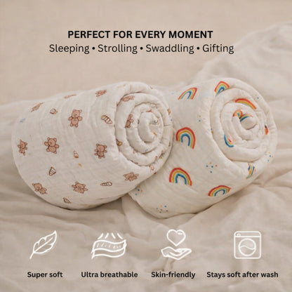 Organic Cotton Muslin Blanket - Bear Snuggle