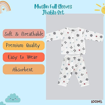 Muslin Full Sleeves Jhabla Set - Organic Cotton Muslin - Sailor Star