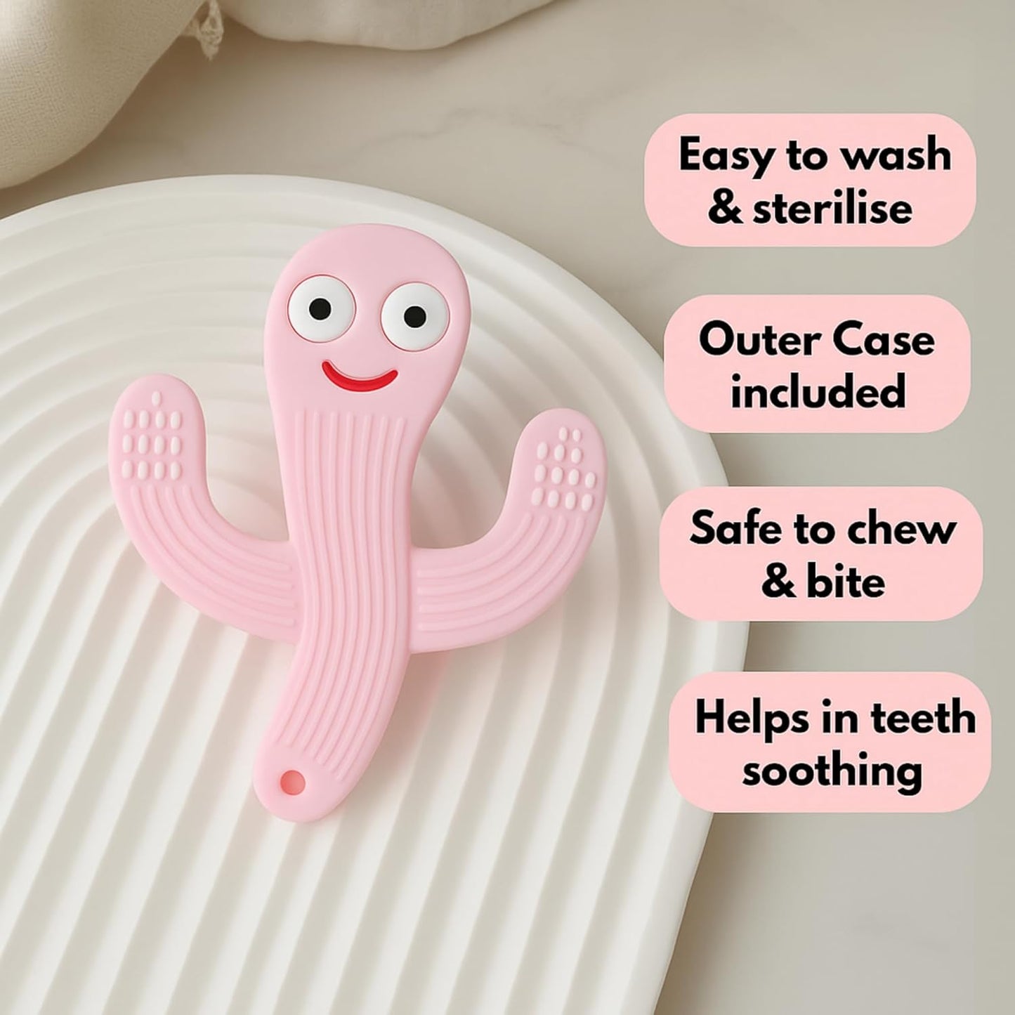 Silicone Cartoon Teether - Cactus (Pink)