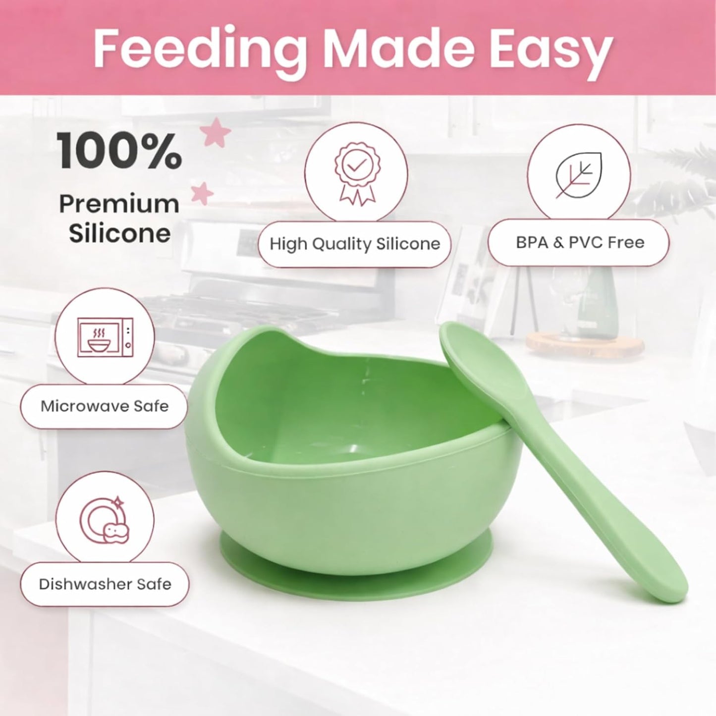 Silicone Suction Bowl & Spoon Set - Olive Mist