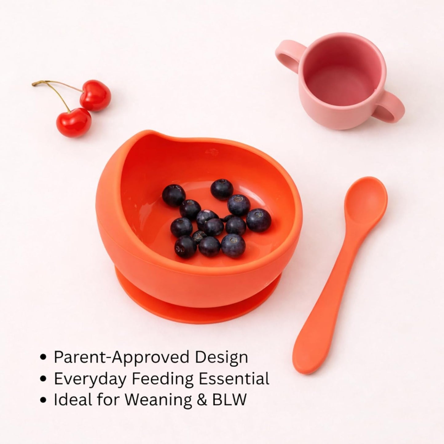 Silicone Suction Bowl & Spoon Set - Sunrise Orange
