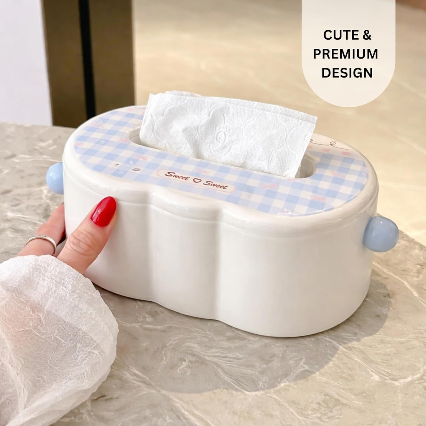 Decorative Baby Wipes & Tissue Storage Box - Bluebell Checks