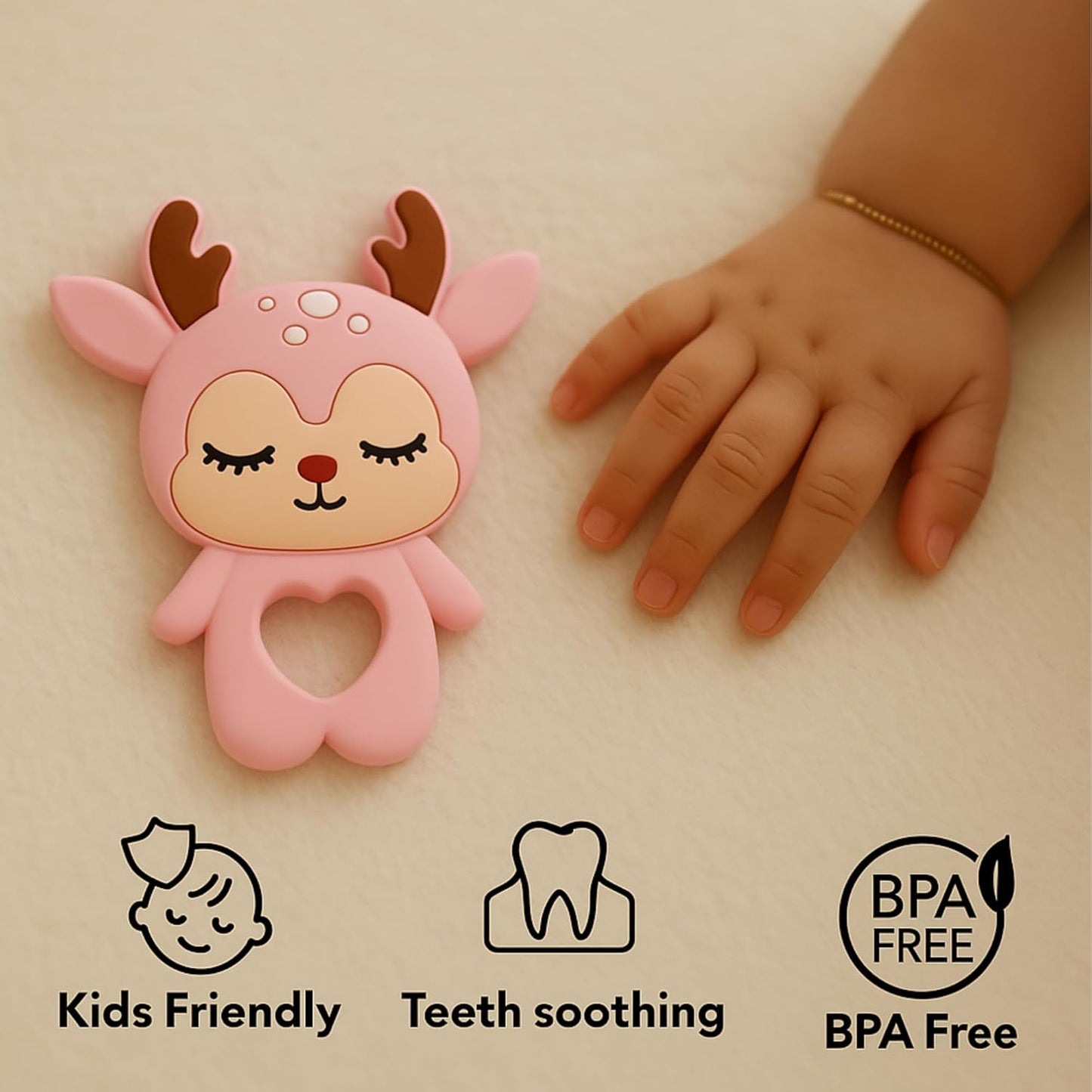 Silicone Cartoon Teether- Deer (Pink)