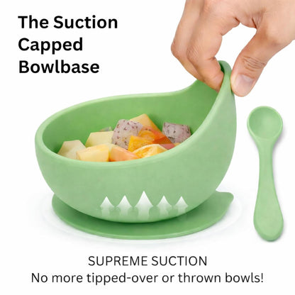 Silicone Suction Bowl & Spoon Set - Olive Mist